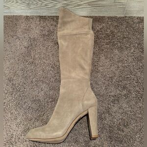 White House|Black Market Tan Suede Knee High Heeled Boots